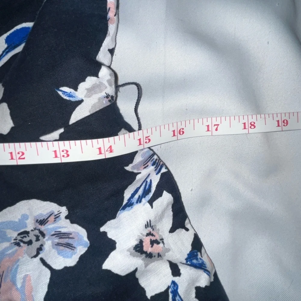 Banana Republic Jumper Wide Leg Linen Floral Cropped w Pockets Navy Size 0